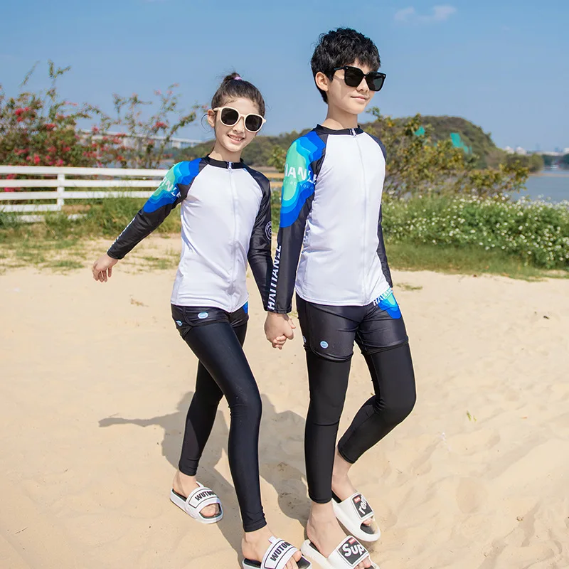 3pcs Boys/Girls Rash Guard Long Sleeve Zip Up Swim Shirt&Pants UV Sun Protection Kids Youth Bathing Suits Swim Tops Bottoms