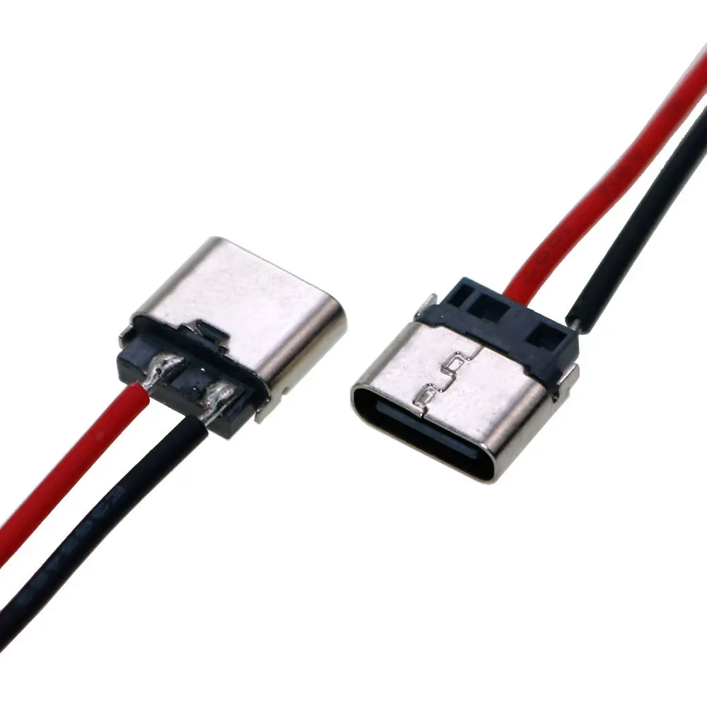 1/5/10PCS USB-C JACK Type-C 2Pin 2P Sweat Wire Female Plug 180° For Cell Phone Charging Port Charging Socket H 6.5