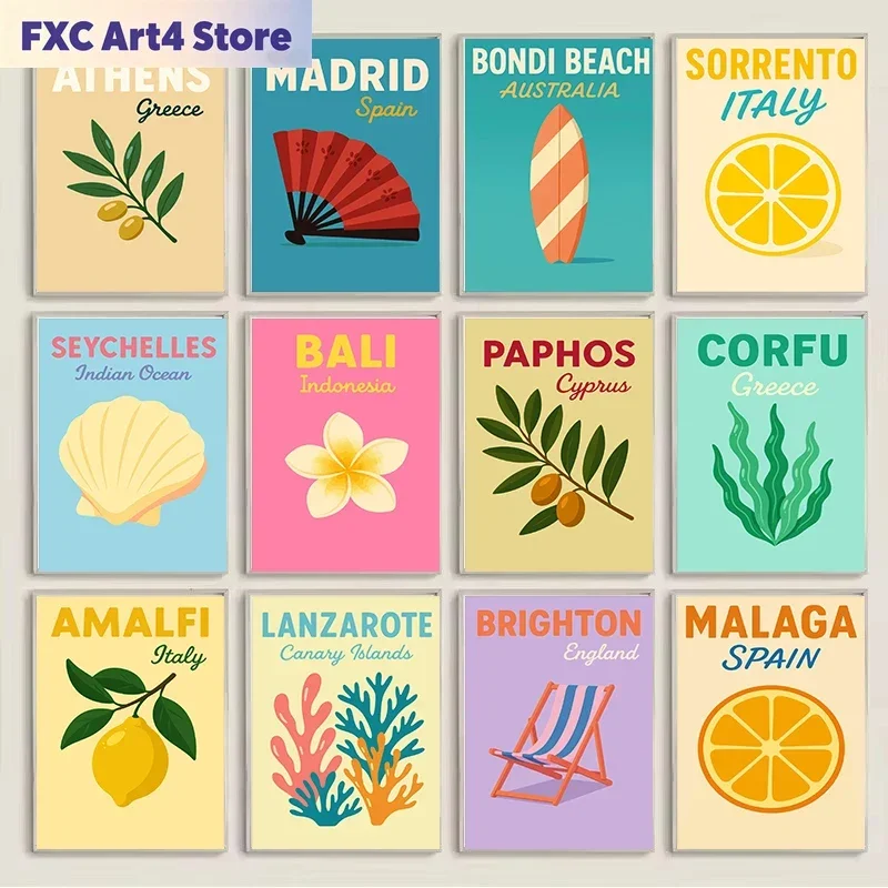 Póster sin Marco de Viajes Urbanos y Vida Estática, España, Italia, Japón, Bali, Estilo Preppy, Palma, Lanzarote, Impresión en Lienzo, Arte de Pared, Cuadro para Decoración