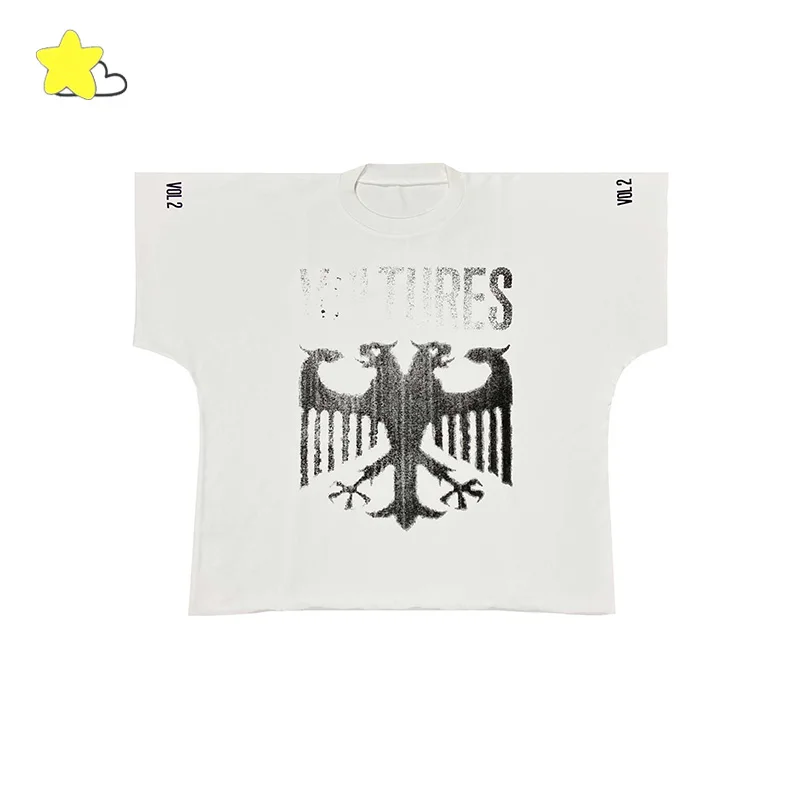 New Style High Street Oversized Vulture YZY T-Shirt Men Women 1:1 Vintage Integrated Cut Kanye West T Shirt Black White Tees