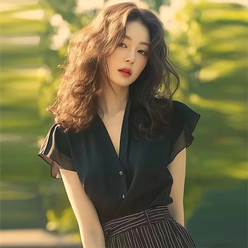 

Ele Bla Chiffon irt Женский ort Sve Летний новый уникальный красивый топ Легкий роскошный irt Полиэфирное волокно