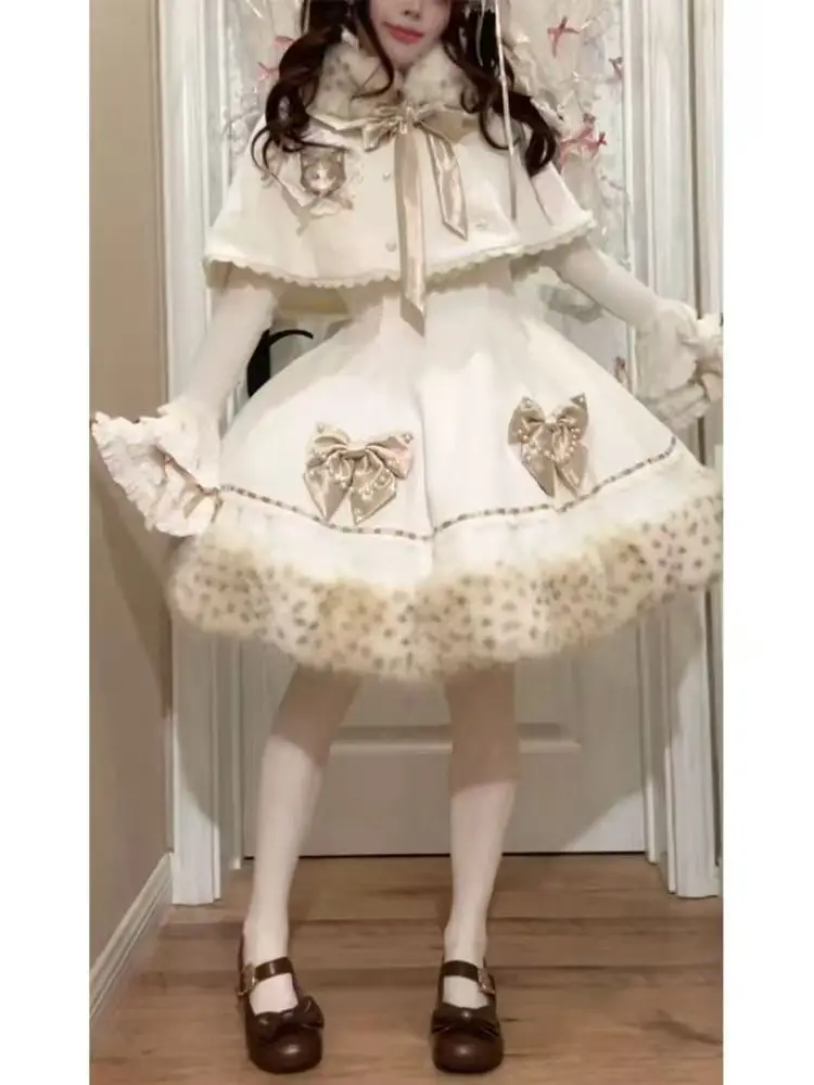 2026 جديد عيد الميلاد ورأس السنة الجديدة تاريخ رداء فتاة حلوة لوليتا تنوعا أعلى قصيرة أفخم عباءة سميكة نفخة تنورة 3 قطعة مجموعة hotsale