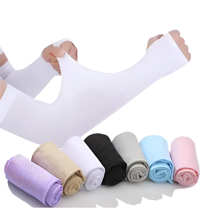 2Pcs Unisex Ice Silk Sleeve Elbow Cover UV Sun Protection Outdoor Cycling Running Fishing Cool  Arm Sleeves for Hide Tattoos