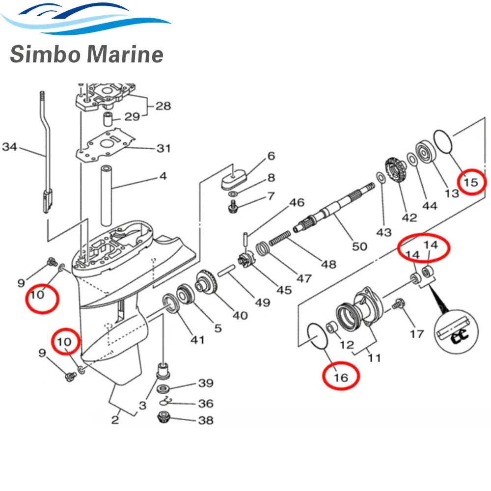 Outboard Lower Unit Gearcase Propeller Shaft Seal Kits 93101-15074 for Yamaha 2 4str 6 8 9.9 HP  w/O-ring 93210-49046 w/Pin image 5