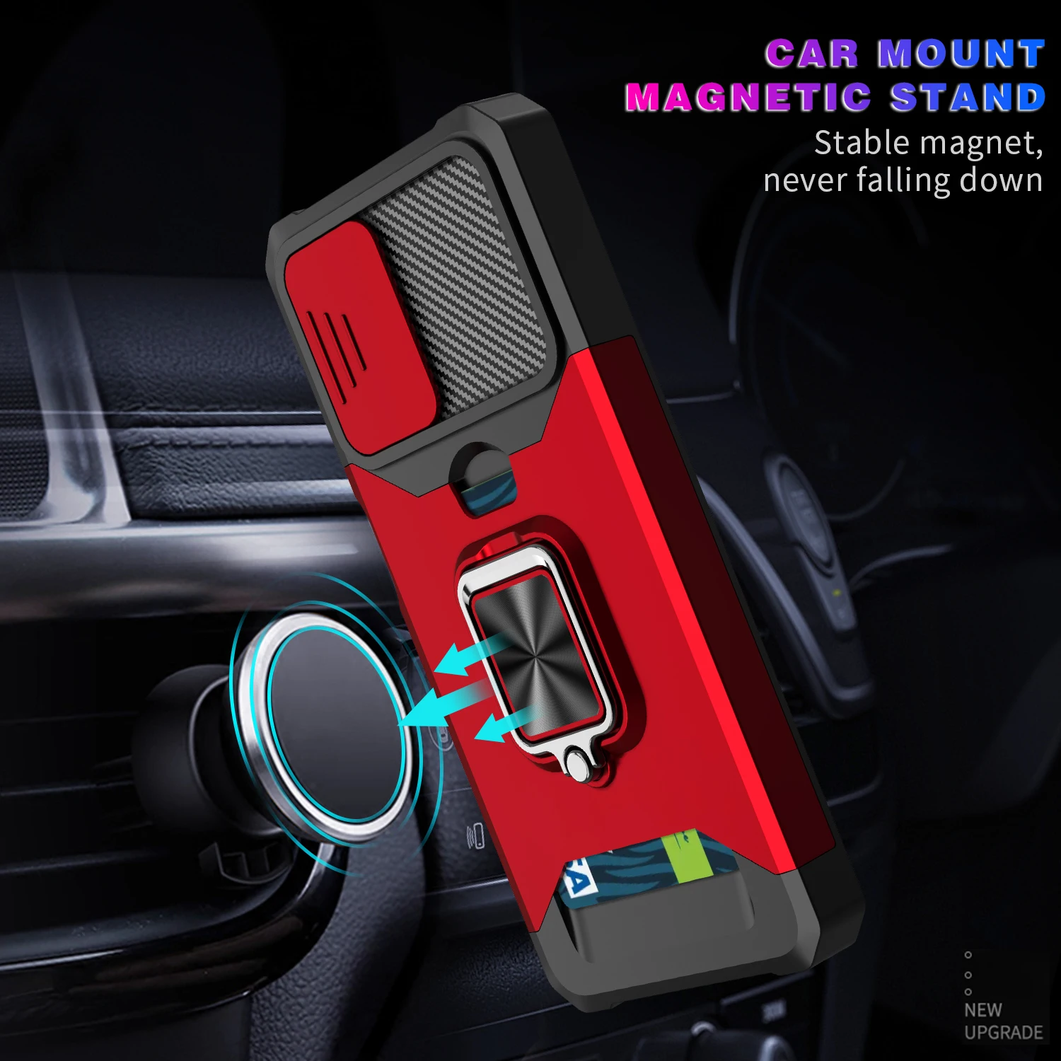 

For Samsung Galaxy A12 A13 A14 A15 A16 With Bracket Ring Sliding Window Magnetic Drop & Fingerprint Resistant Phone Case