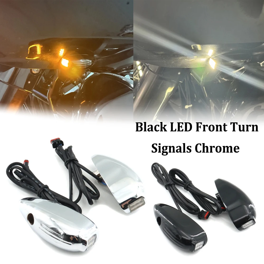 

Новинка 2023, аксессуары для мотоциклов, глянцевые черные светодиодные передние указатели поворота, хромированные для Harley Road Glide FLTRX/FLTRU/FLTRK 2015-2023 гг.