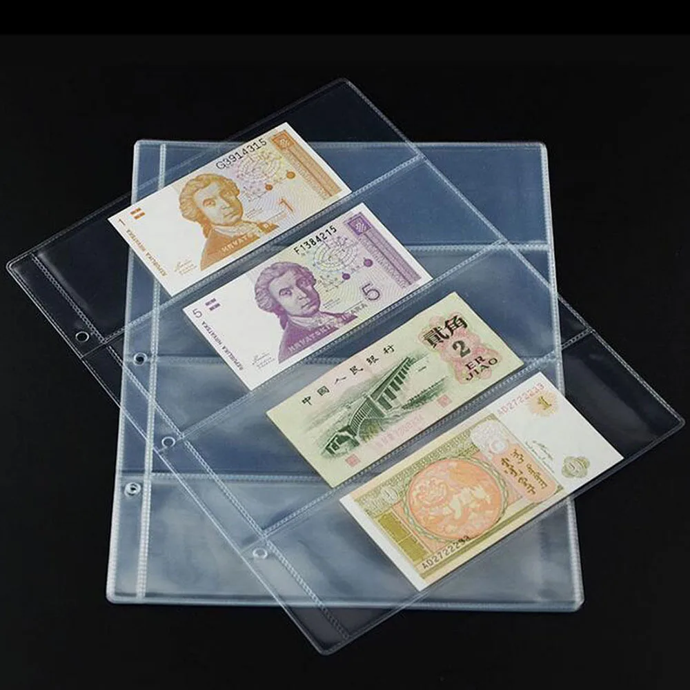 1Pcs Money Banknote Paper Money Album Page Collecting Holder Sleeves 4-slot Loose Leaf Sheet Album Protection Collecting Holder