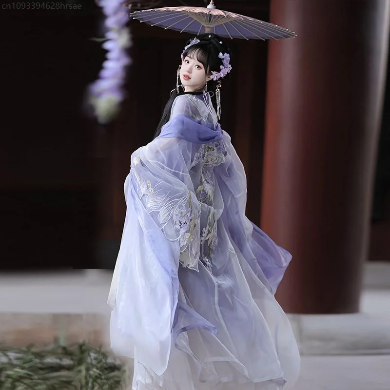 

Китайская традиционная рубашка с большими рукавами и вышивкой ханьфу, ретро танцевальный косплей, милый милый женский комплект ханьфу