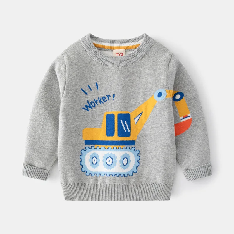 Winter Boy Sweater Cute Baby Knitted Top Print Excavator Kid Boy Long Sleeve Sweatshirt Casual Children Sweater Clothes