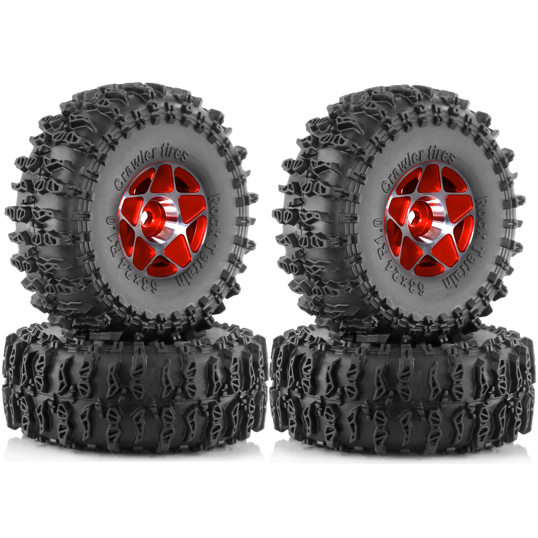 

4pcs Aluminium1.0'' Beadlock Wheels and Tires Rubber 1.0 Crawler Tires OD 2.48'' for 1/18 1/24 RC Crawler TRX4M SCX24 FMS FCX18