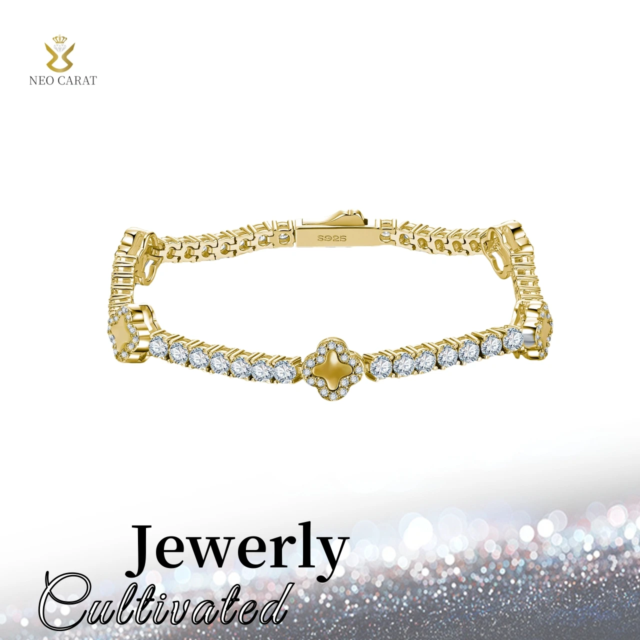 4 Carat D Color Moissanite Tennis Necklace with 925 Sterling Silver Four-Leaf Clover Bracelet Fine Jewelry Wedding Gift