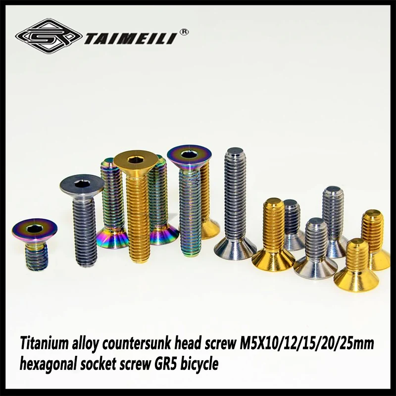 Titanium bolts countersunk M5X10/12/1520/25mm countersunk titanium alloy bolts  six angle sleeves titanium screws  GR5 bicycle
