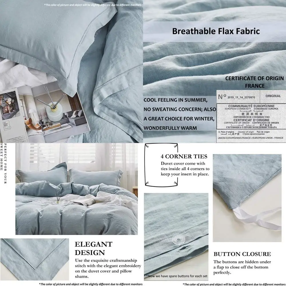 

Комплект пододеяльников из льна с вышивкой и тканой каймой — 3 предмета, дышащий, пыльно-синий, королева