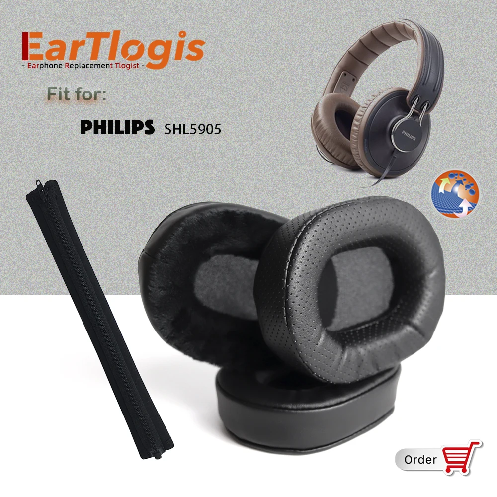 EarTlogis استبدال بطانة للأذن وعصابة الرأس لأجزاء سماعة الرأس فيليبس SHL5905 غطاء للأذنين وسادة أكواب وسادة