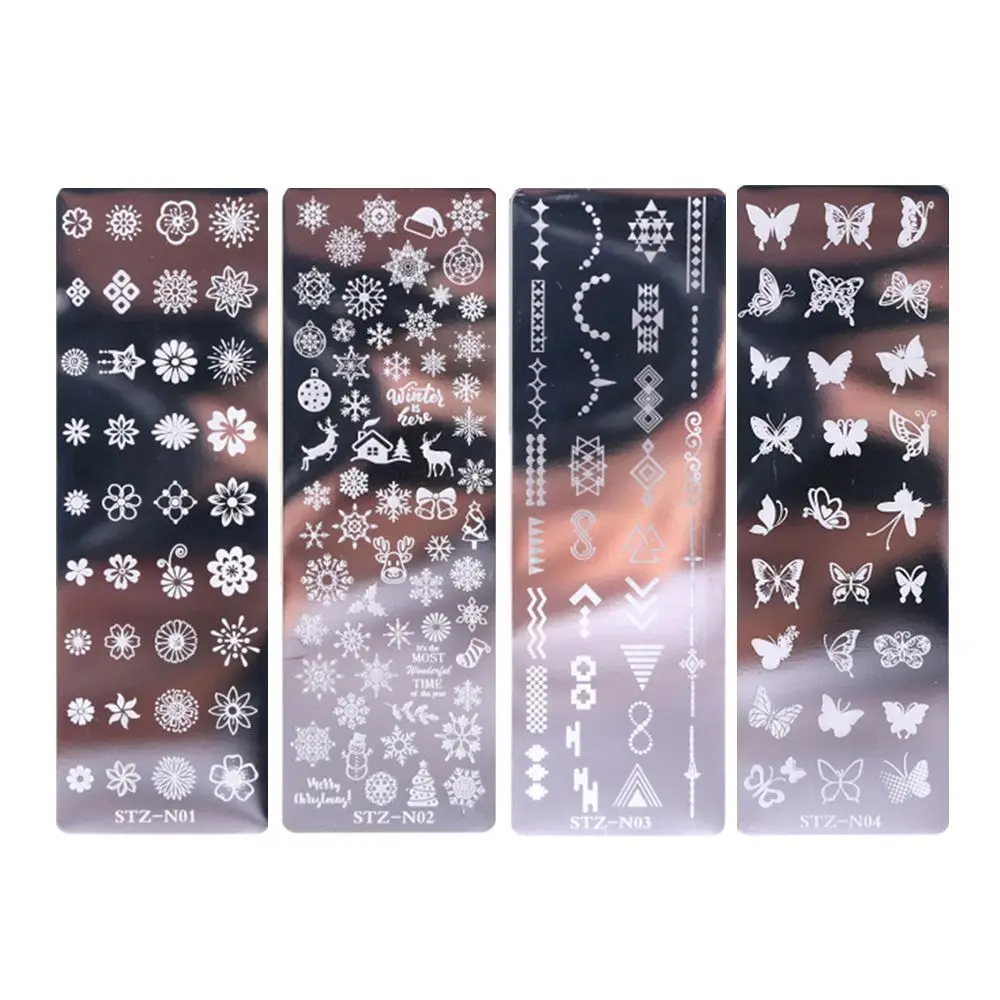 Disegni a foglia geometria stampa per unghie Stencil Art Plate Stamp Stamping Christmas Nail Stamping Templates Snowflake Nail Gel Print