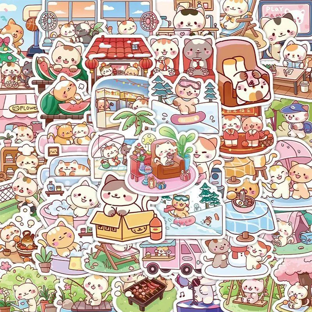 

10/30/60 шт., наклейки с милым мультяшным котом, повседневная жизнь, эстетические игрушечные наклейки, сделай сам, скрапбук, гитара, чемодан, кавайная наклейка, забавная на подарок