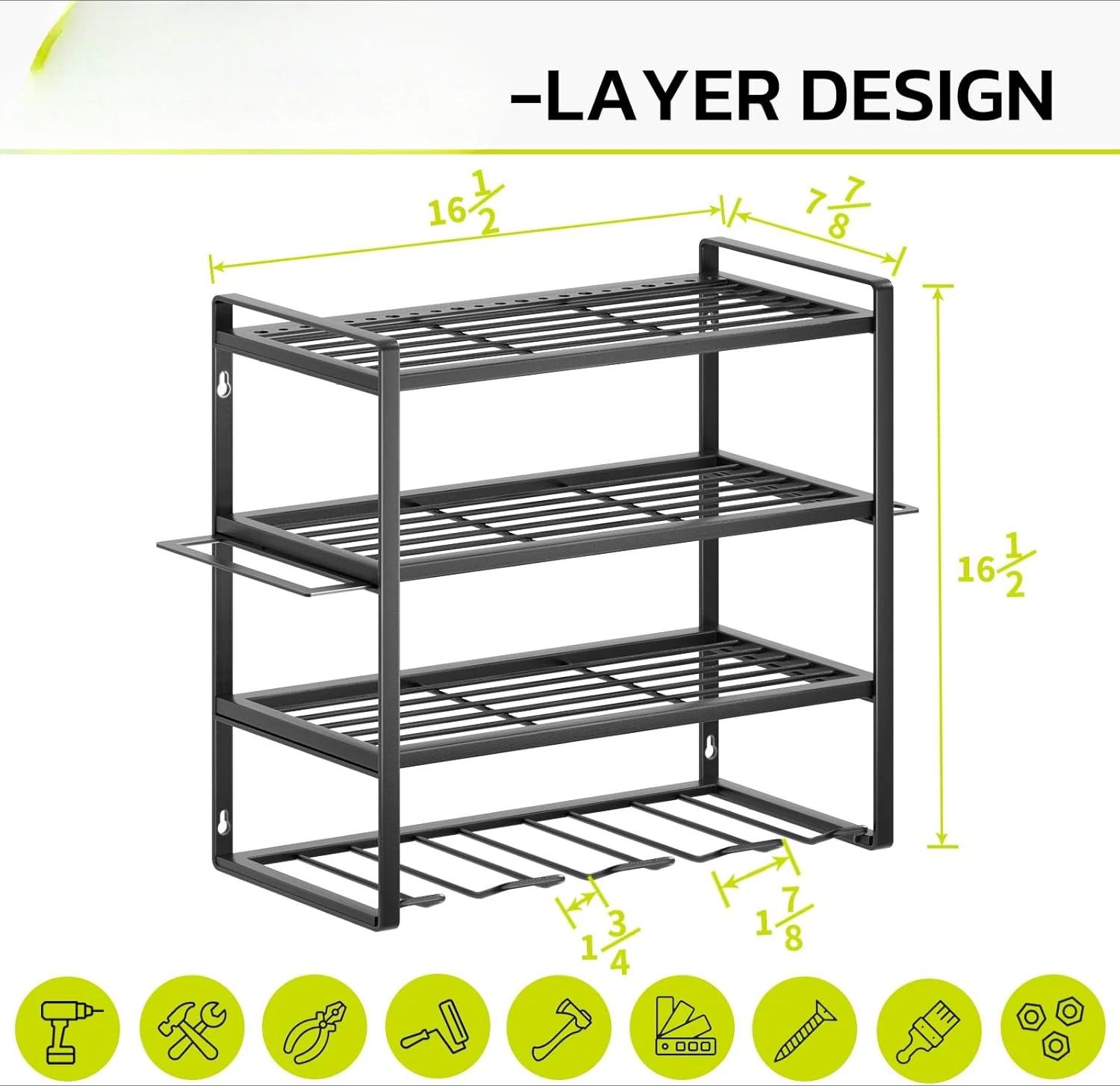 Metal Power Tool Storage Rack,Garage Tool Organizer and Storage with Screwdriver Holder/Plier Holder/Hammer Holder