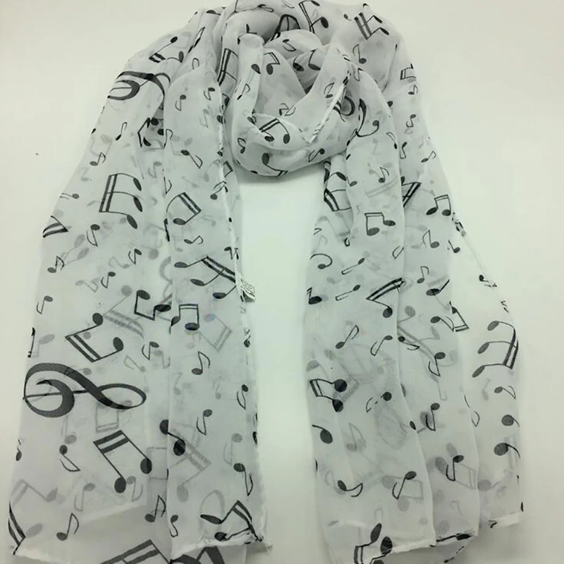 Ladies Summer Scarves Lady Musical Note Print Chiffon Neck Scarf Shawl Soft Scarves High Quality Fabulous Elastic