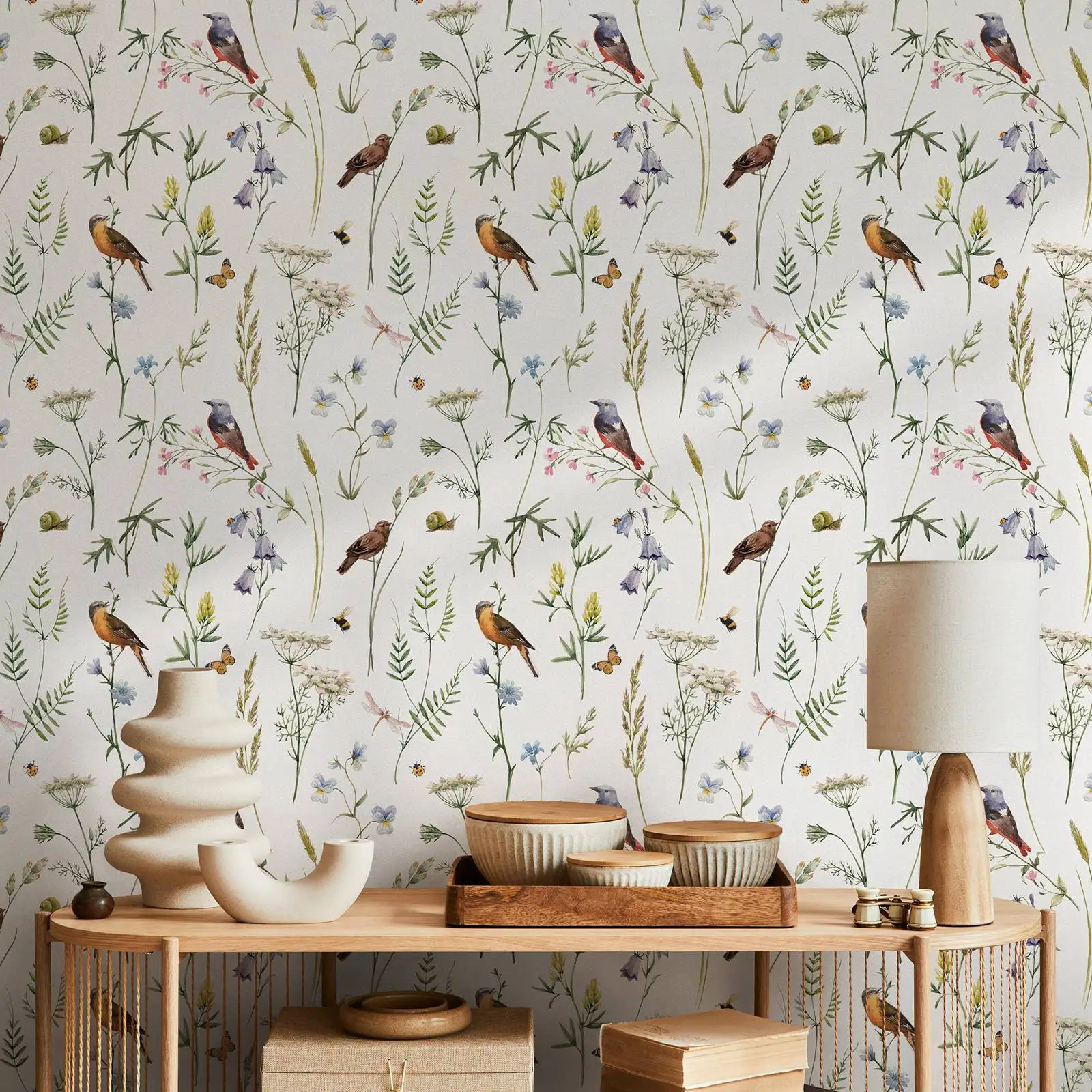 Animal Wallpaper Peel and Stick, Leaves And Birds Wallpaper For Home Decor Wall Art,Self-adhesive Or Tradition Un-paste Paper