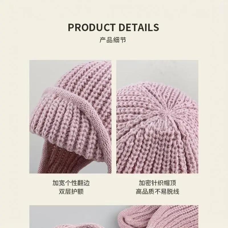 Warme, gemütliche Strickmütze mit Ohrenklappen und süßem Kirsch-Dekor, perfekt für den Winter im Freien, für Frauen, Teenager und Mädchen. – Detail 8