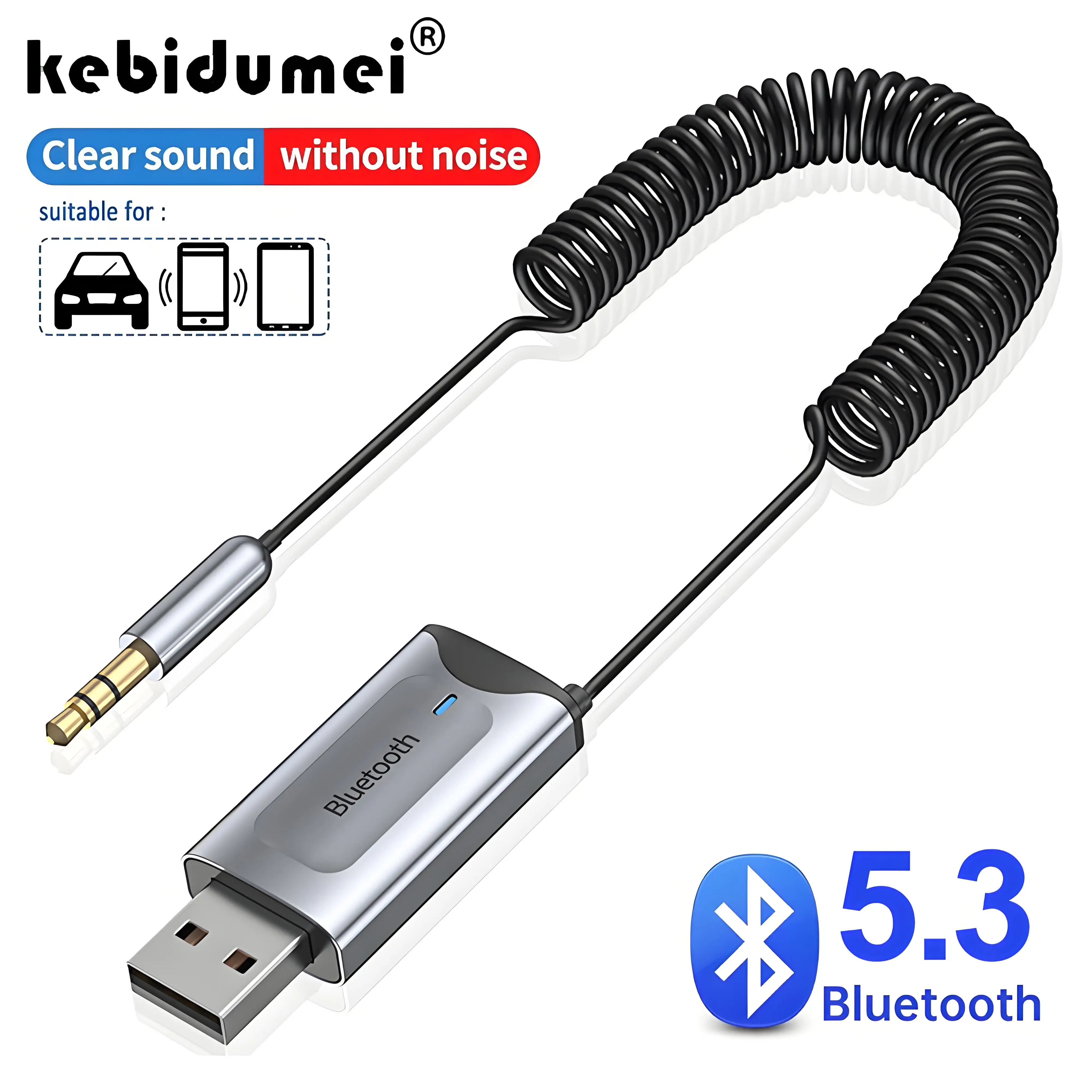 

Bluetooth 5,3 Aux адаптер Беспроводной автомобильный Bluetooth 5.0 приемник USB на разъем 3,5 мм Аудио Музыкальный микрофон Громкая связь для автомобильного динамика