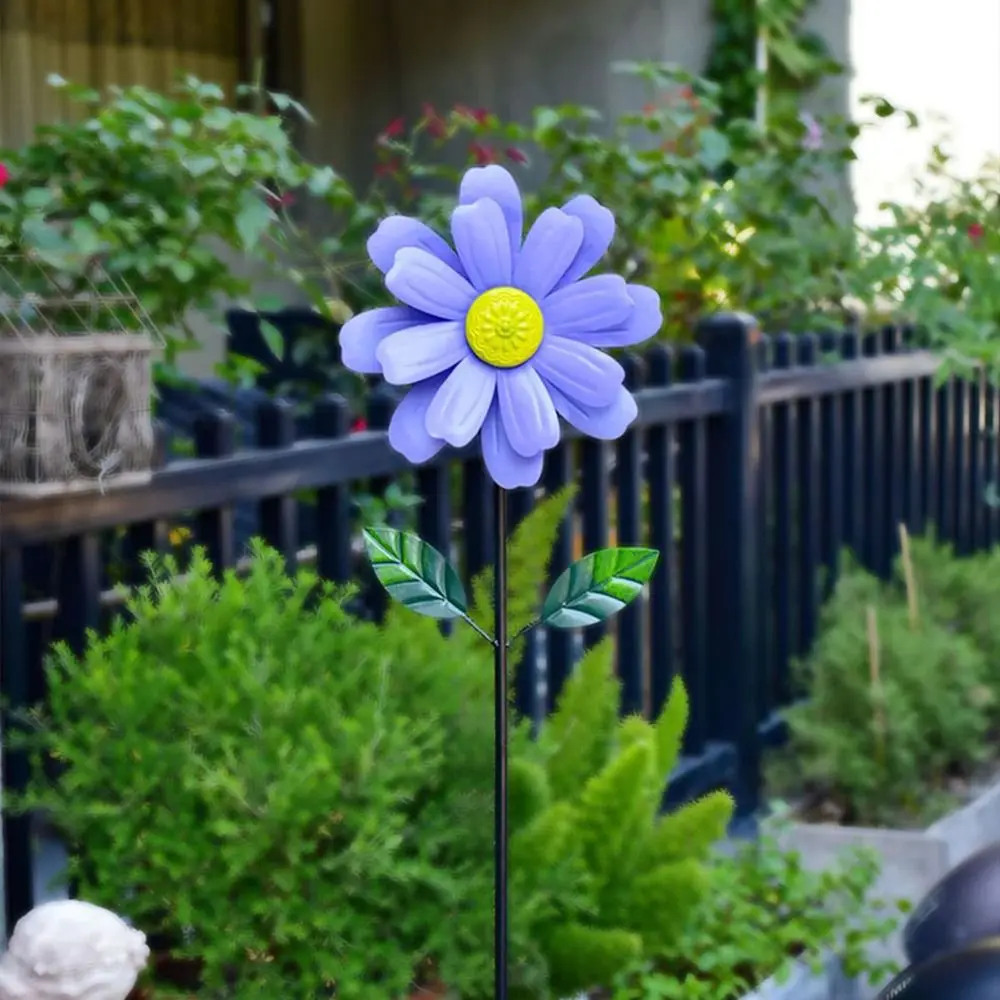 Garden Decorative Pile Rotating Garden Windmill Spinner Simulation Creative Flower Pinwheel Metal Flower Climbing Support Lawn