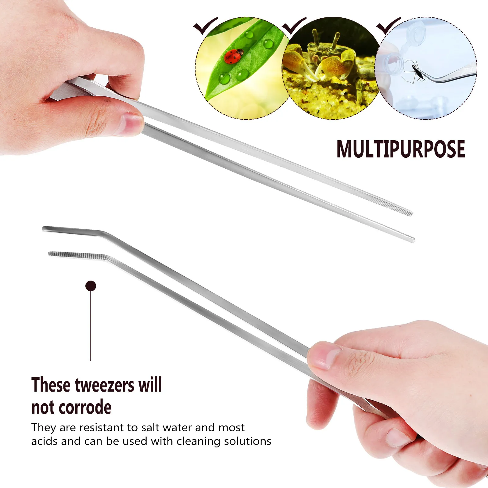 3Pcs Stainless Steel Precision Tweezers Set for Bonsai Gardening Aquascaping Moss Arranging Soil Loosening Basin Changing