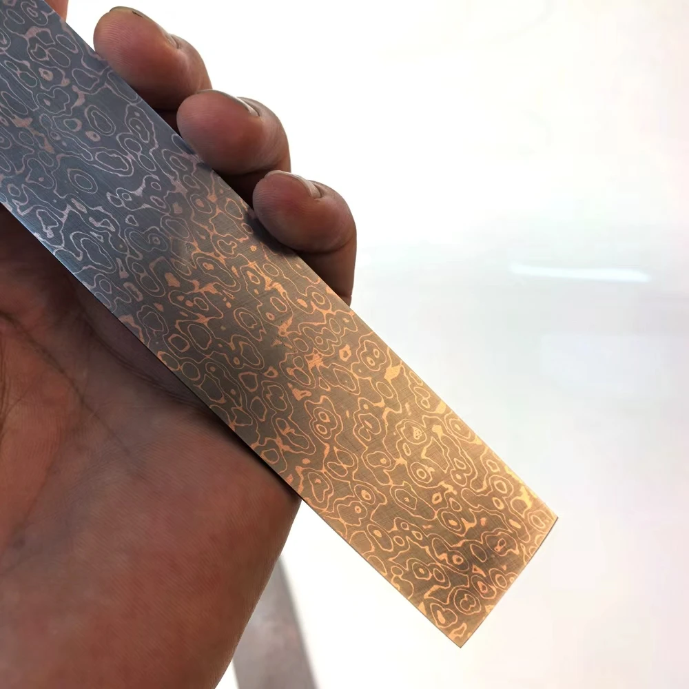 Copper Damascus San Mai Steel Bar, 45 Layers Cu-Mai Knife Blade Blank, Pre-hardened Stainless Steel for DIY Knife Making