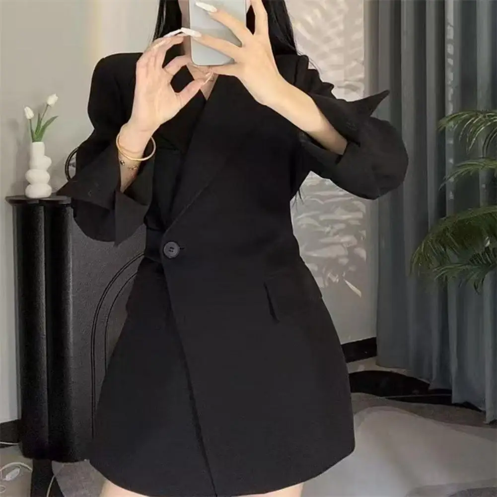 Simple Style Suit Coat Women Suit Coat Women’s Business Suit Jacket Lapel Collar Blazer with Side Buttons Long Sleeve Solid