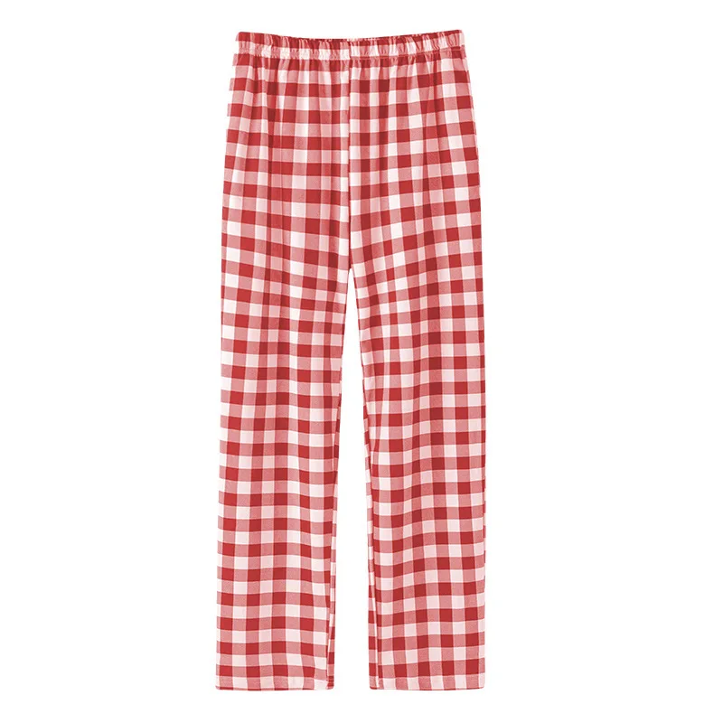 Cotton Plaid Large Size Pajama Pants Woman Blue Elastic Waist Pajama Trousers Soft Breathable Home Wear Sleeping Pants Winter