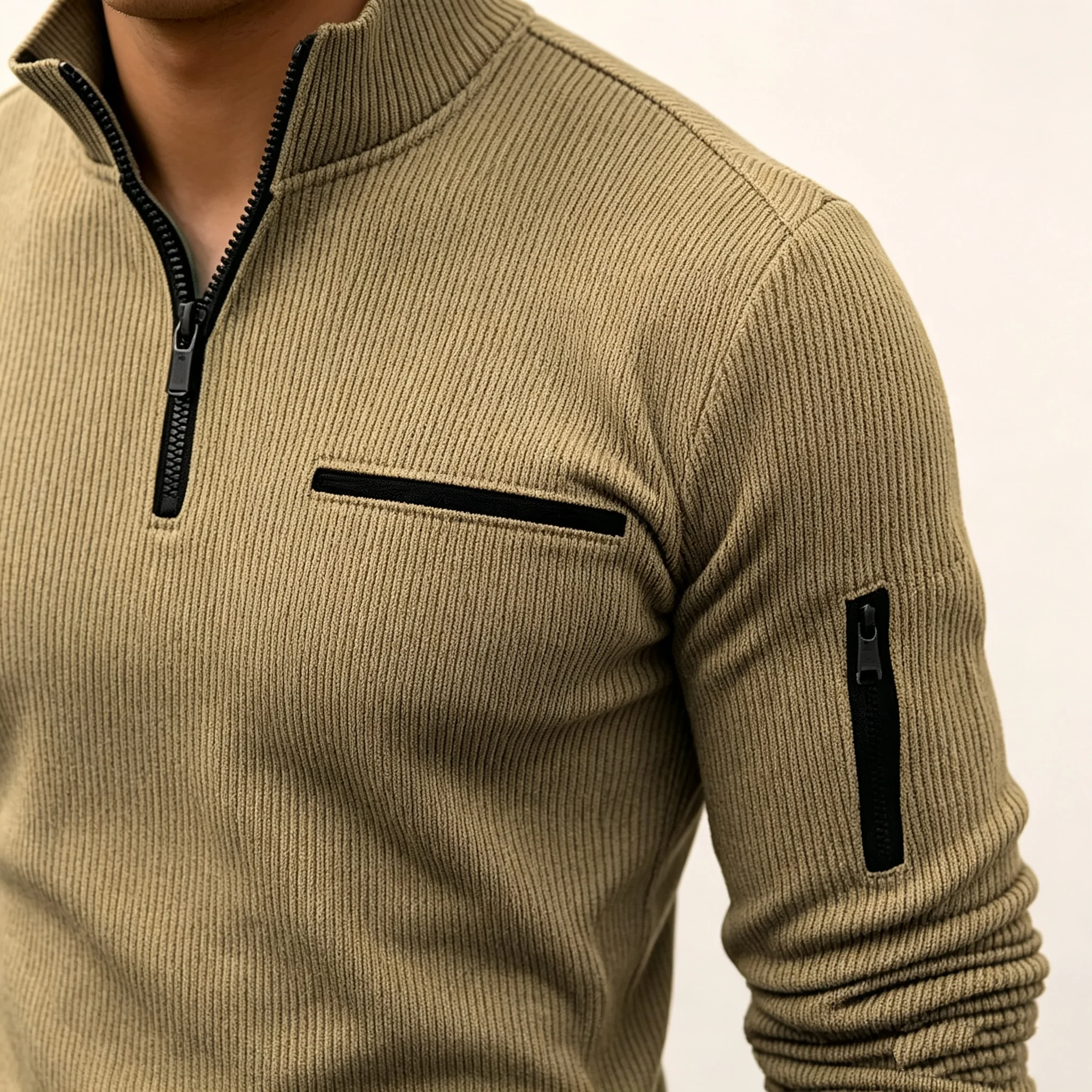 2026 Neues Herren-Langarm-Poloshirt mit gestreiftem Design und Reißverschlusskragen, im Retro-Stil für Sport und Outdoor-Freizeit. – Detail 7