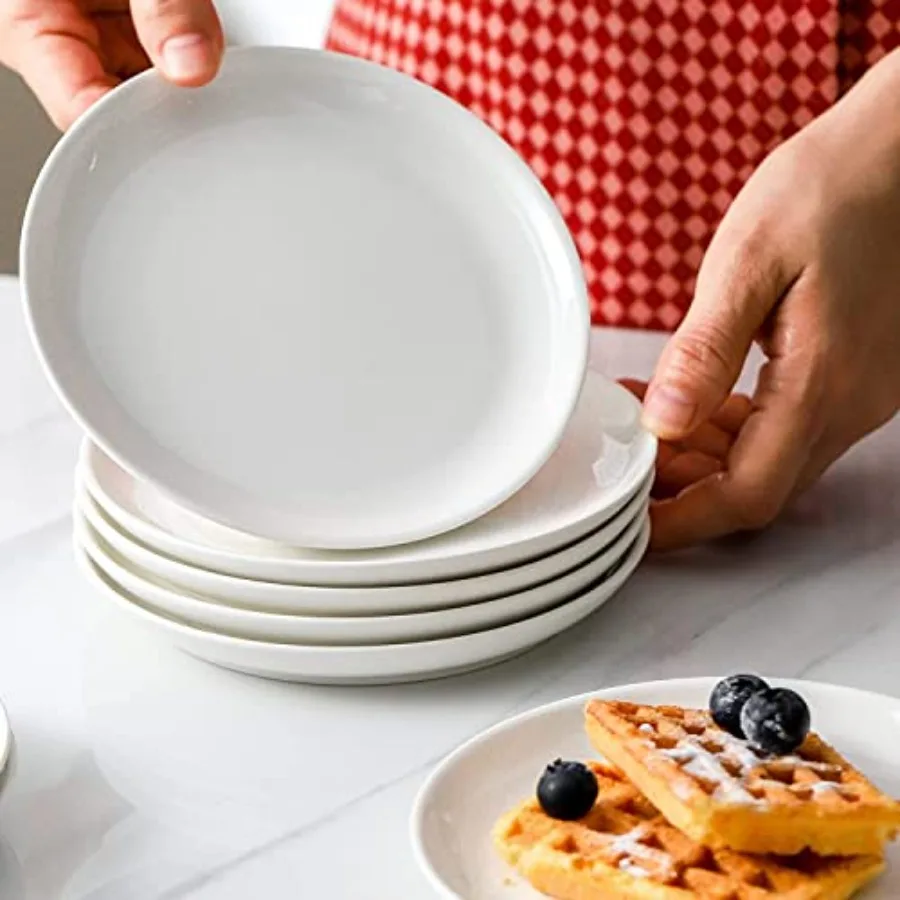 Ceramic Appetizer Plates, Porcelain Dessert Plates Set, Small Round Plates for Bread, Butter, Snack, Lightweight Dinnerware Sau