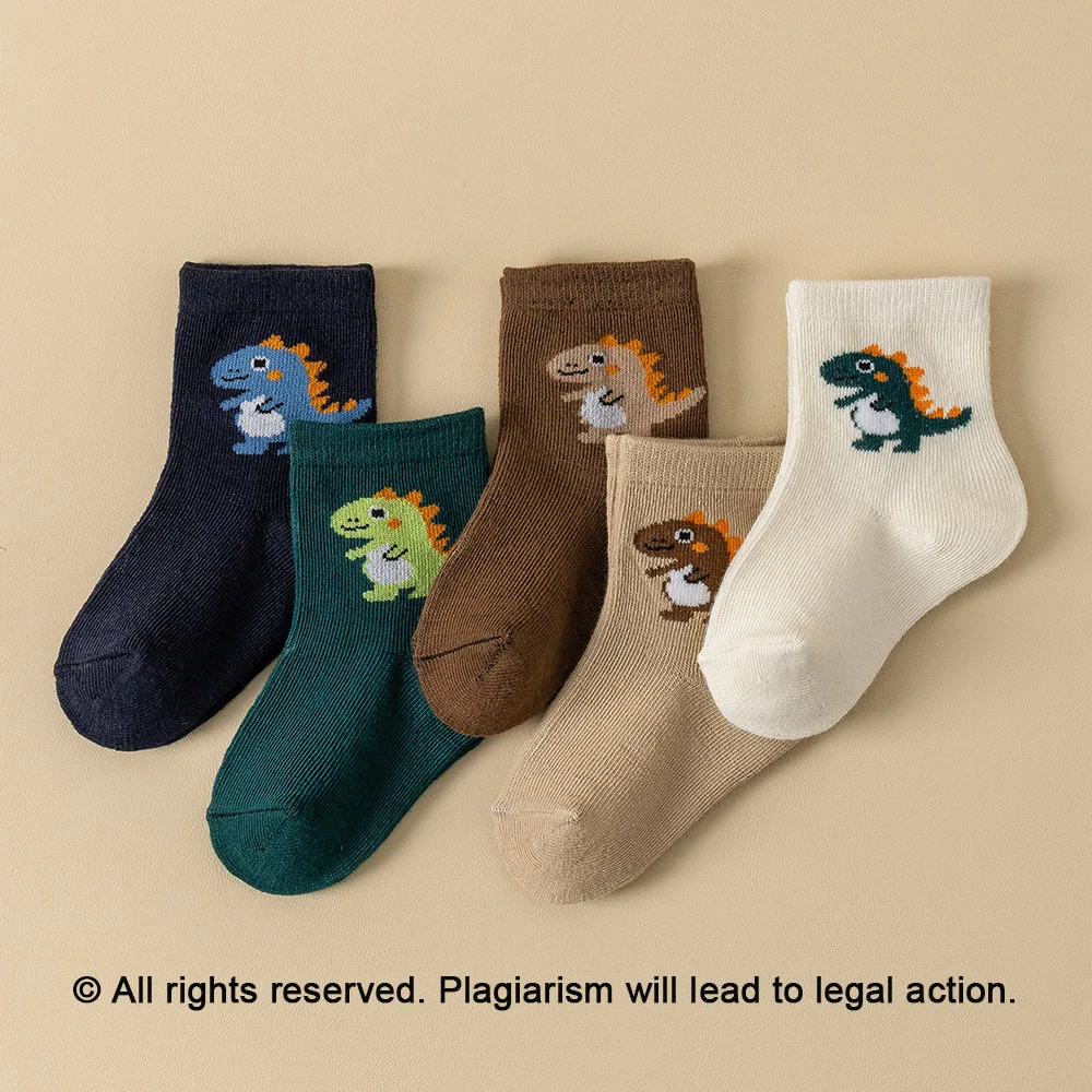 5/10 Pairs Baby Short Socks Breathable Dinosaur Pattern Cute Toddler Socks for 1-3 Years Old Kids