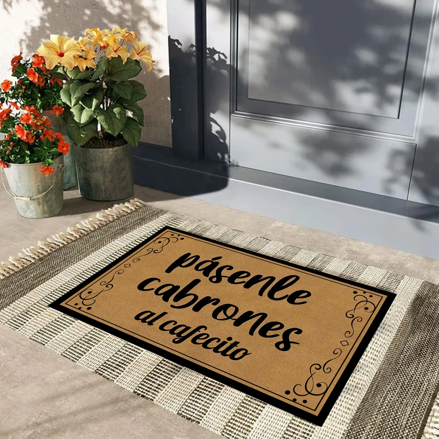 

Pasenle Cabrones Al Cafecito felpudo puerta entrada,Non-Slip Rubber Doormat Spanish, Welcome Felpudo Door Mat for Outdoor Entry