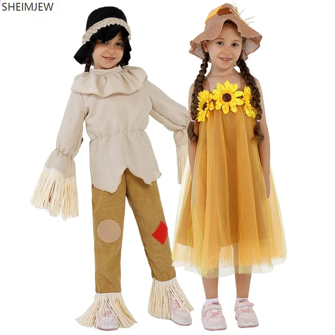 

Children's Green Scarecrow Role Play Costume Halloween Girls Puppet Show Costume Boys And Girls Carnival Party Stage Dress Up