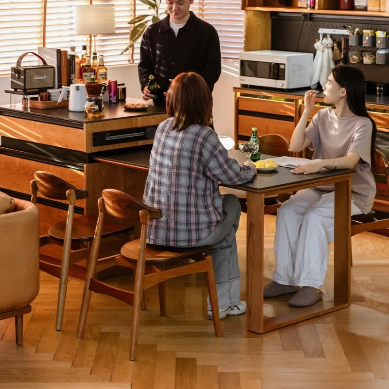 Slate island dining table integrated home retractable workbench solid wood kitchen island cherry wood simple