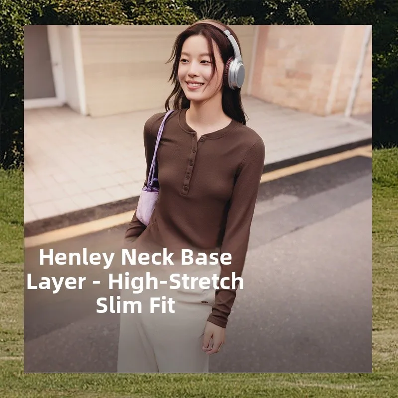 

Slim Fit Long Sve Henry irt Women's T-irt Autumn Winter V-ne Base irt f Open Collar White Top Faion Commute S...