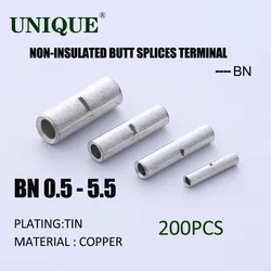 YQUNIQ 200 PCS 26-10 AWG BN0.5 BN1.25 BN2 BN3.5 BN5.5 Non-Insulated Butt Connector Crimp Wire Terminal Bare