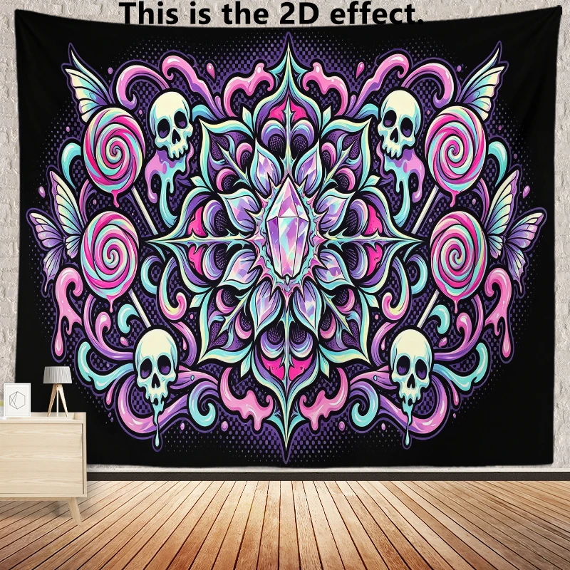 Pastel Goth Skull Background Cloth Hanging Cloth Bedroom Bedside Decorative Wall Cloth Dormitory Tapestry