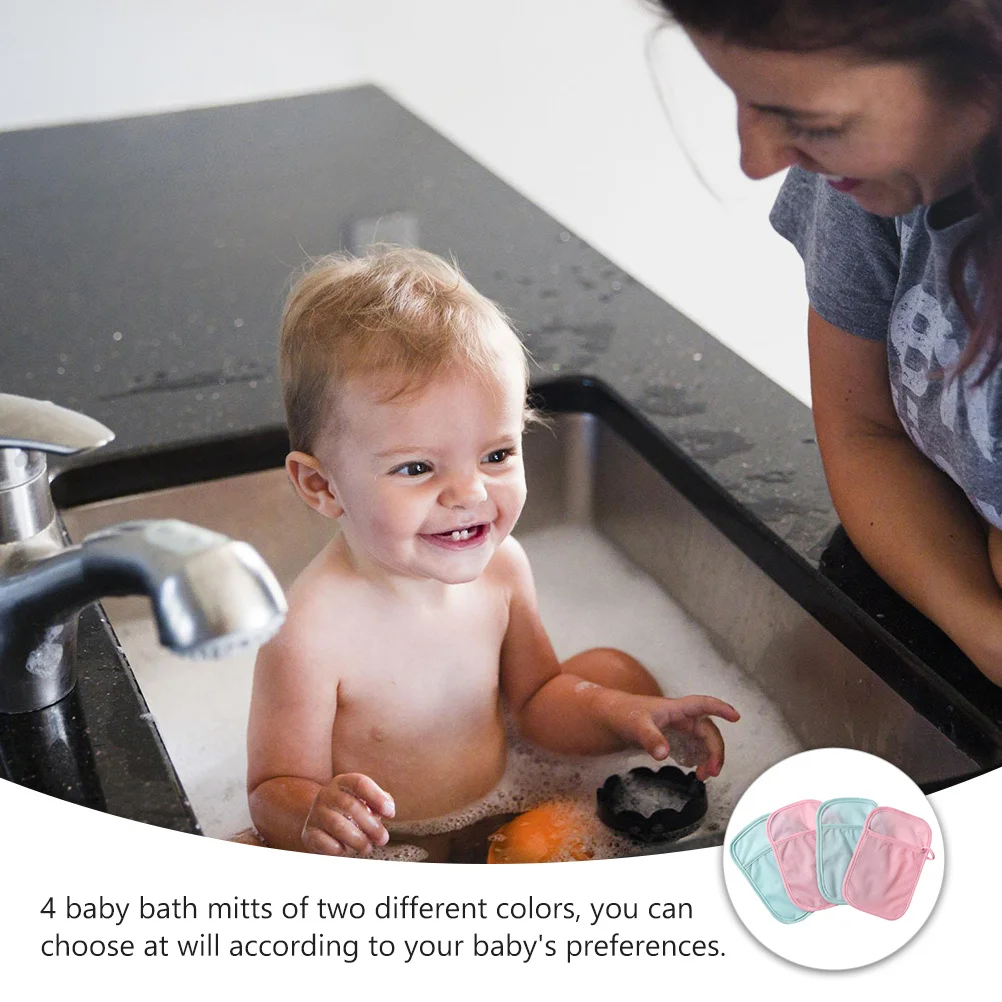 

4 шт., детские варежки для ванны, хлопковый полиэстер, детская мочалка для душа, удобное кольцо для большого пальца, нескользящая детская мочалка для ванны