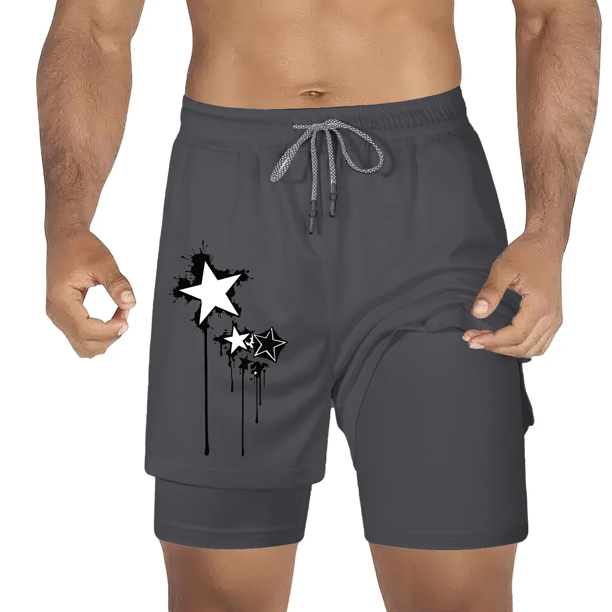 2 em 1 shorts esportivos para homens, dupla camada, secagem rápida, para corrida, corrida, academia, fitness, treino, fundo curto