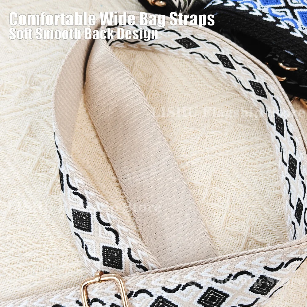 Boho Wide Adjustable Bag Straps Ethnic Geometric Jacquard Replacement Shoulder Strap Rose Gold Hardware for Tote Crossbody Bags