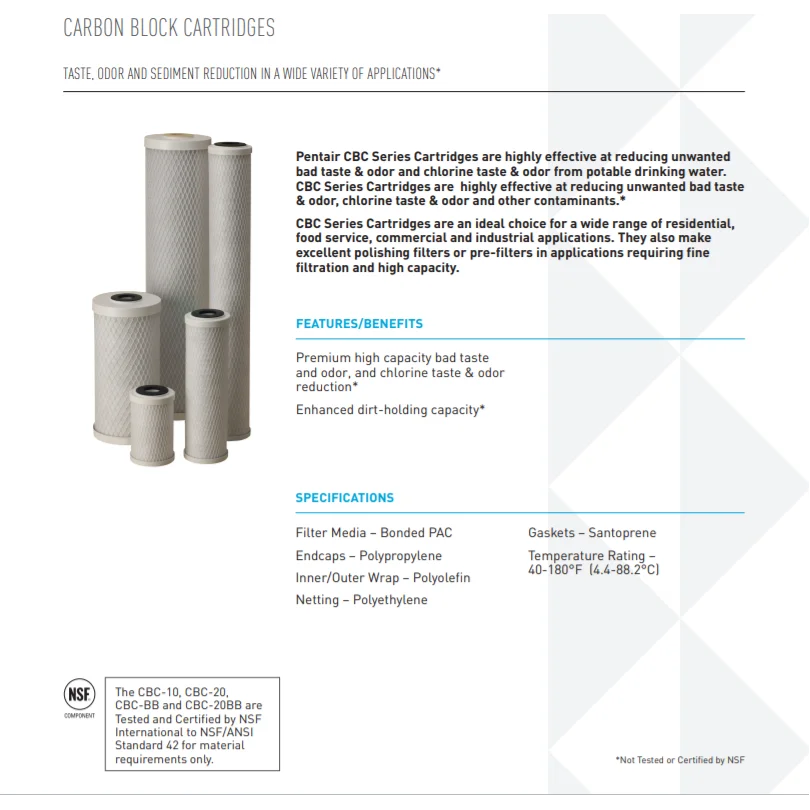 خرطوشة فلتر كتلة الكربون CBC 10 بوصة خرطوشة فلتر المياه CBC-10