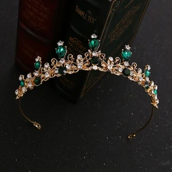 Blue Green Red Crystal Baroque Crown Headbands Princess Pageant Tiaras For Girls Women Wedding Bridal Hair Accessories