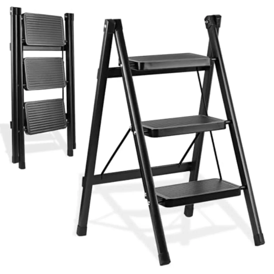 

【Spot goods】3-Step Ladder Folding Step Stool for Kitchen/Closet/Garage Sturdy and Lightweight Aluminum Handy Ladder 200 lbs Cap