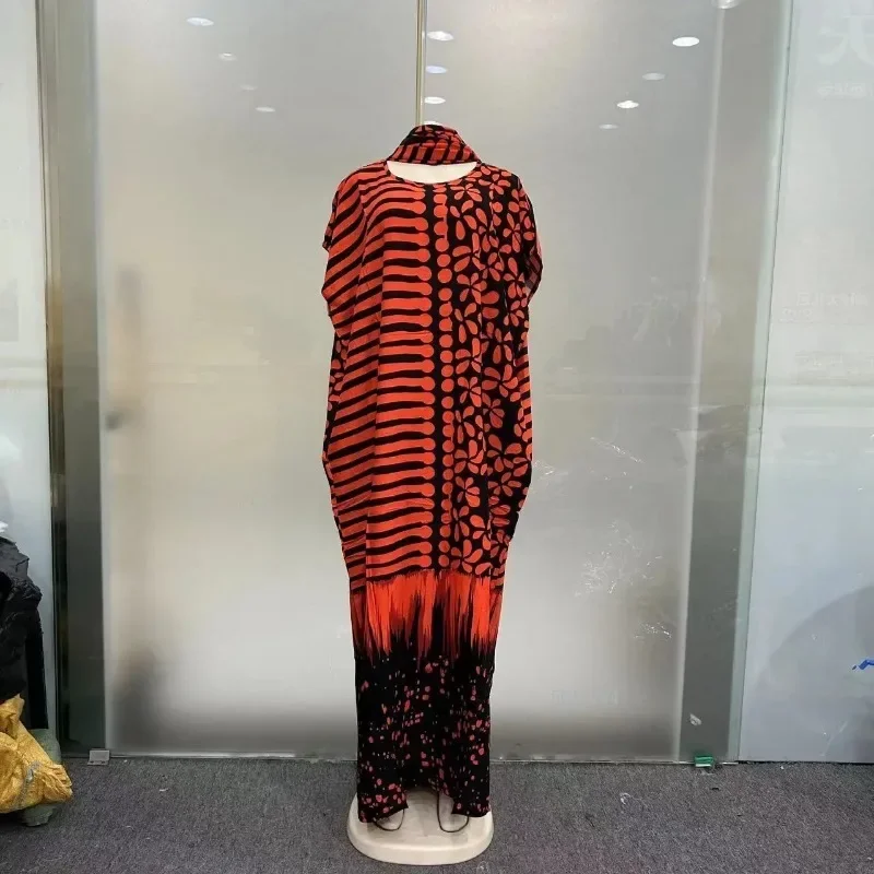 

2025 New Fashion Loose Casual Pocket Ethnic Robe African Summer Printed Large Size Women's Scarf Elegant Cotton Dress