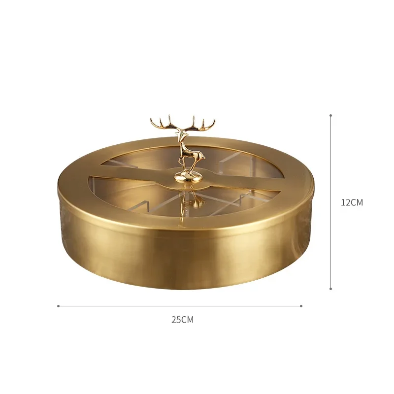 Pure Copper Snack Platter Metal Fruit Plate with Lid Home Living Room Candy Dried Storage Box Decoration Wedding Gifts