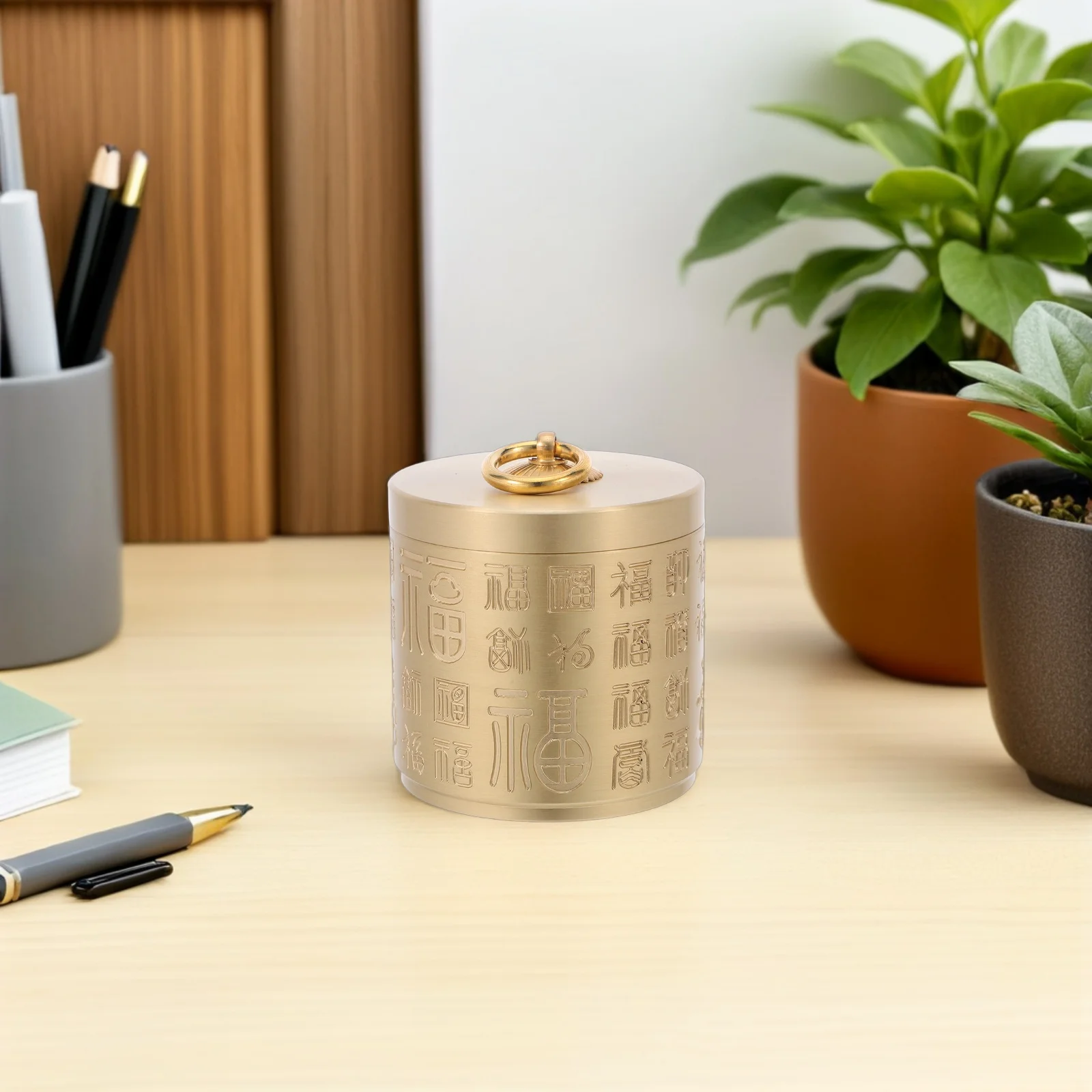 منفضة سجائر نحاسية عتيقة مستديرة مع غطاء حامل سيجارة معدني شديد التحمل للمنزل والمكتب والسيارة والحديقة والفناء وسطح المكتب ديكور المدخن #2