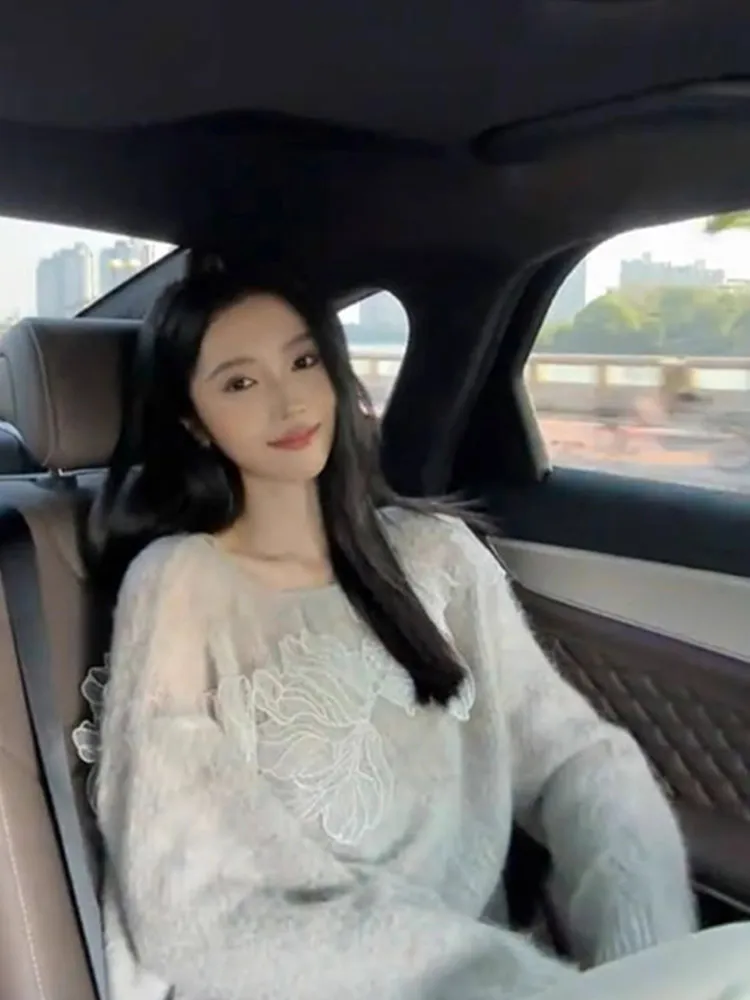 

Удобный длинный вязаный свитер Sve, цветной дизайн с вырезами, повседневный свободный круглый топ для женщин