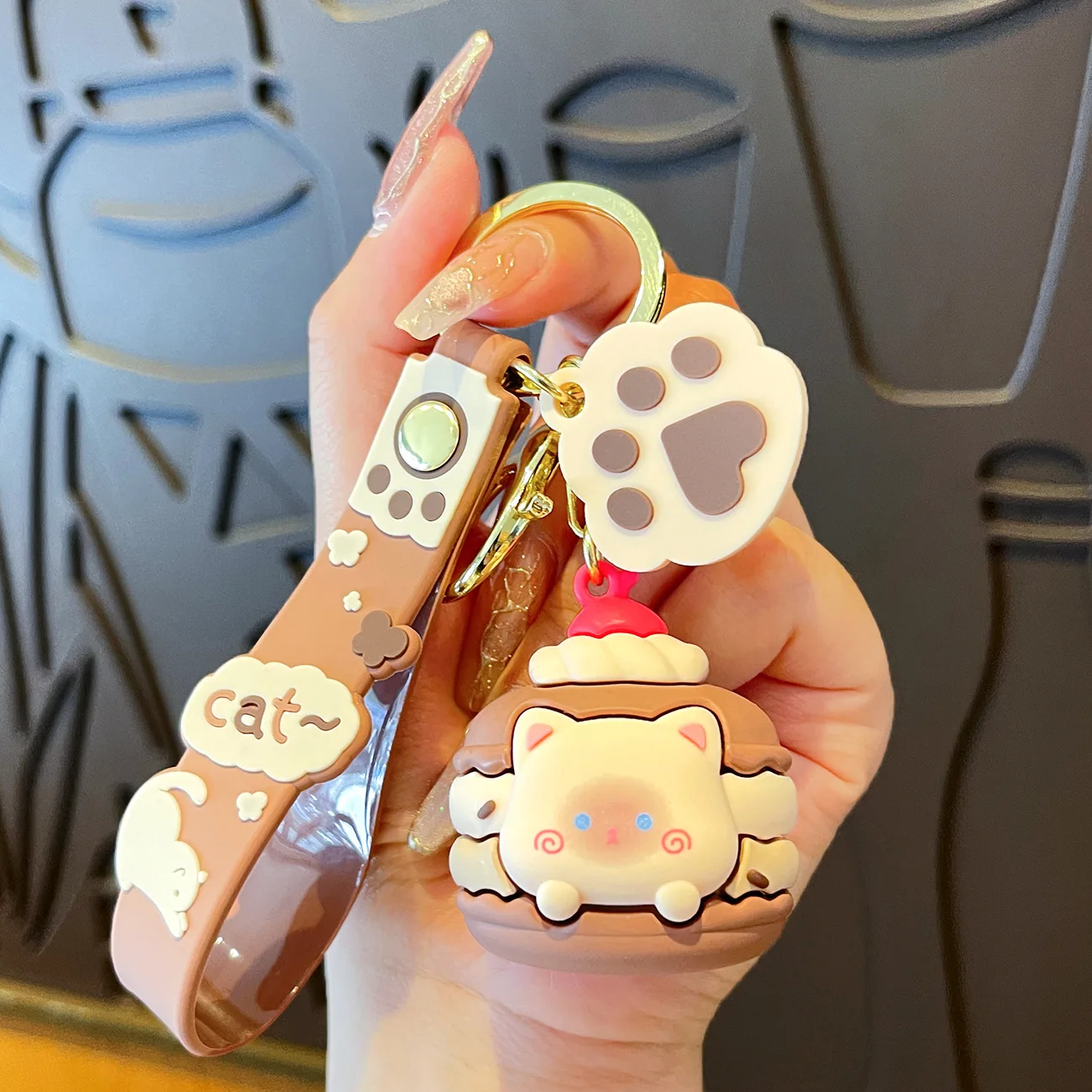 Cartoon Macarons Kitty Burger Keychain Creative Personality Cat Hamburger Bag Car Pendant Keyring for Couple Women Cute Ornament